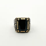 Men's Embroidered Onyx Silver Ring - TryAladdin