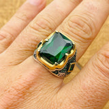 Men's Emerald Silver Ring - TryAladdin