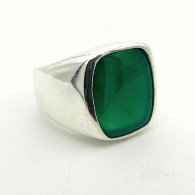 Men's Green Agate Gemstone Silver Ring - TryAladdin