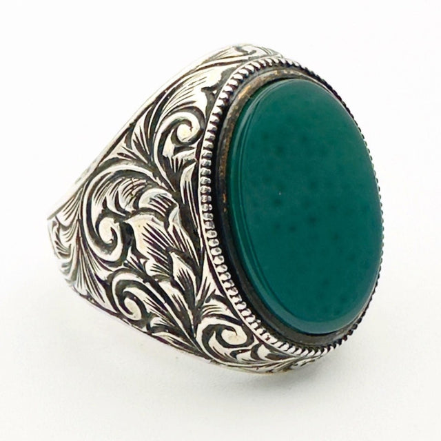 Men’s Green Agate Ottoman Ring - TryAladdin