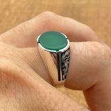 Men’s Green Agate Oval Ring - TryAladdin