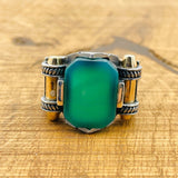 Men’s Green Agate Square Ring - TryAladdin