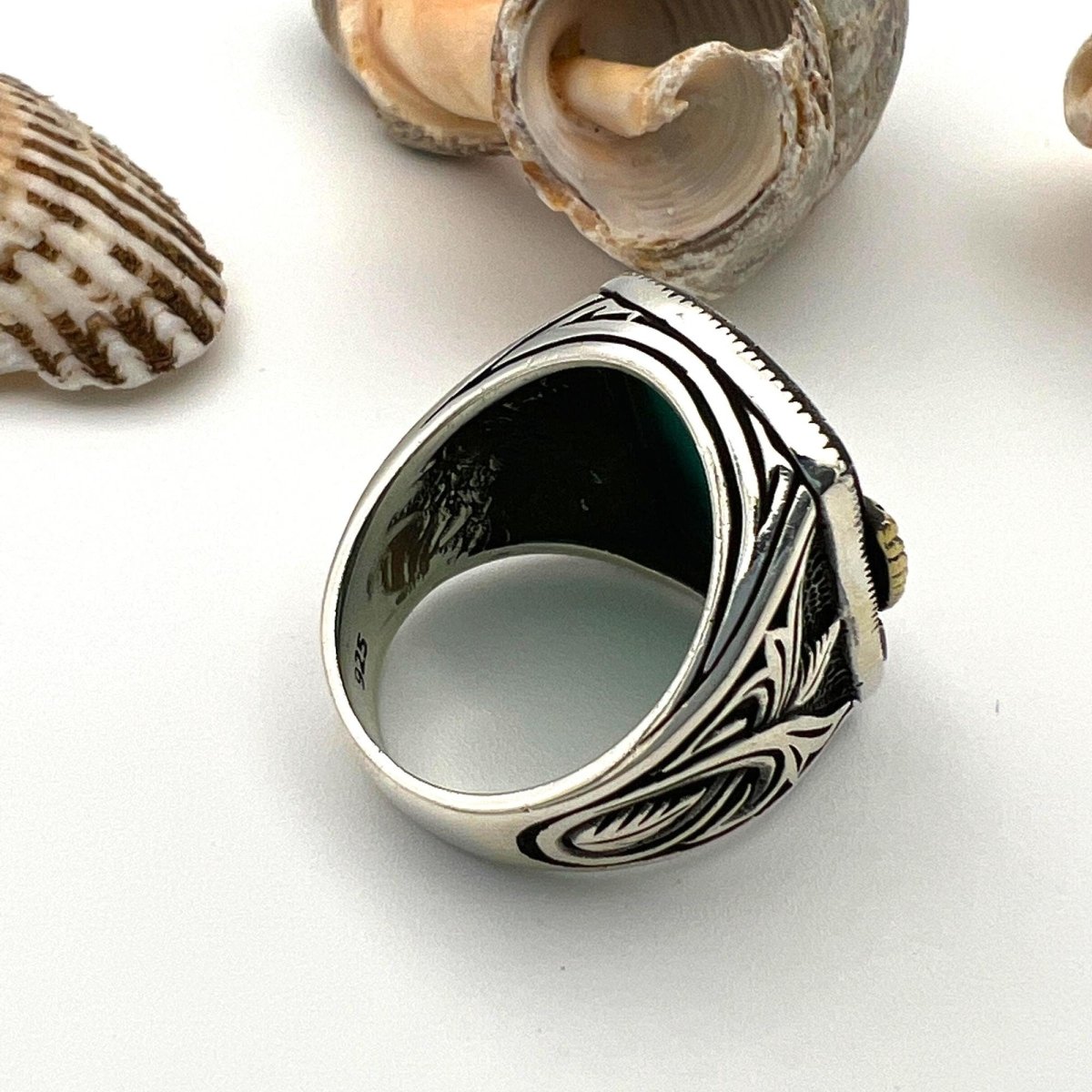 Men's Green Agate Stone Silver Ring - TryAladdin