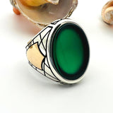 Men's Green Agate Stone Silver Ring - TryAladdin