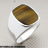 Men's Green Agate Stone Silver Ring - TryAladdin