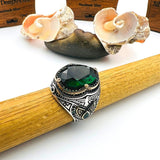 Men's Green Emerald Oval Stone Silver Ring - TryAladdin