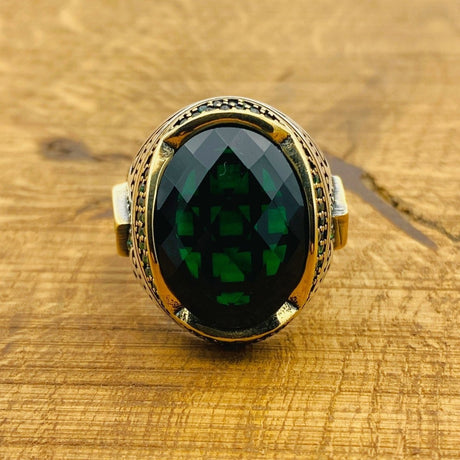 Men's Green Emerald Silver Ring - TryAladdin