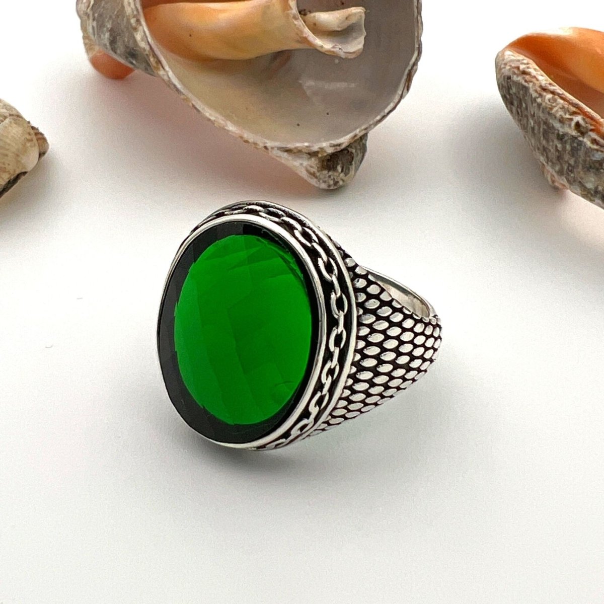 Men's Green Zircon Stone Silver Ring - TryAladdin