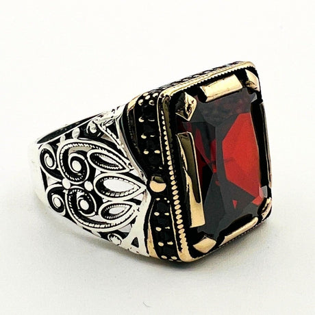 Men's Handmade Ruby Stone Silver Ring - TryAladdin