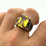 Men's Handmade Yellow Citrine Square Stone Silver Ring - TryAladdin