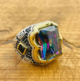 Men's Mystic Topaz Silver Ring - TryAladdin