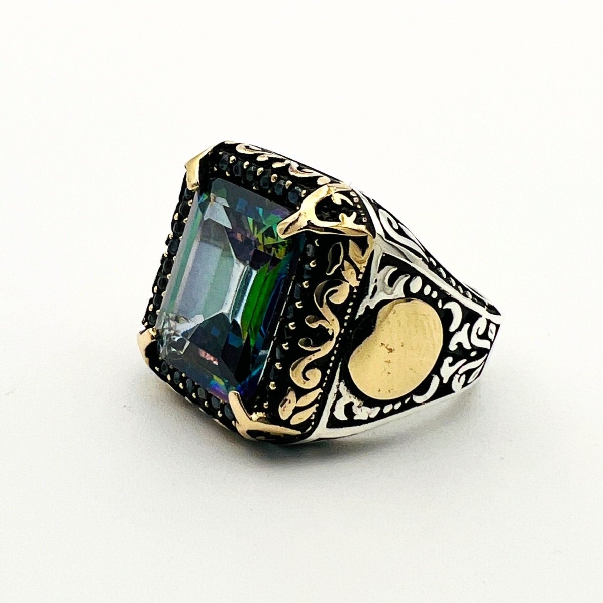 Men's Mystic Topaz Silver Ring - TryAladdin