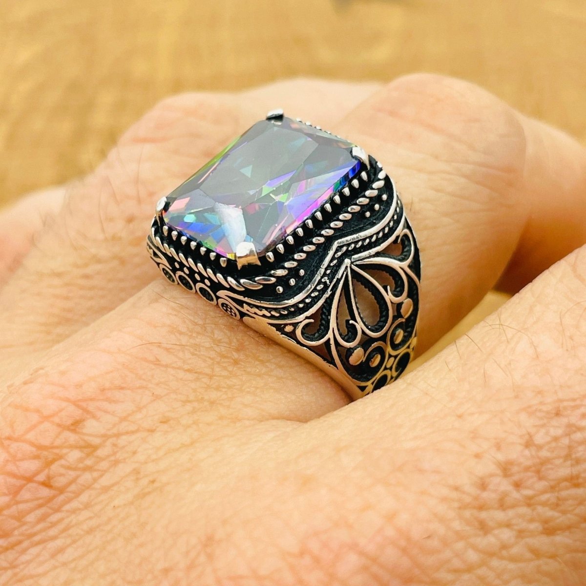 Men's Mystic Topaz Silver Ring - TryAladdin