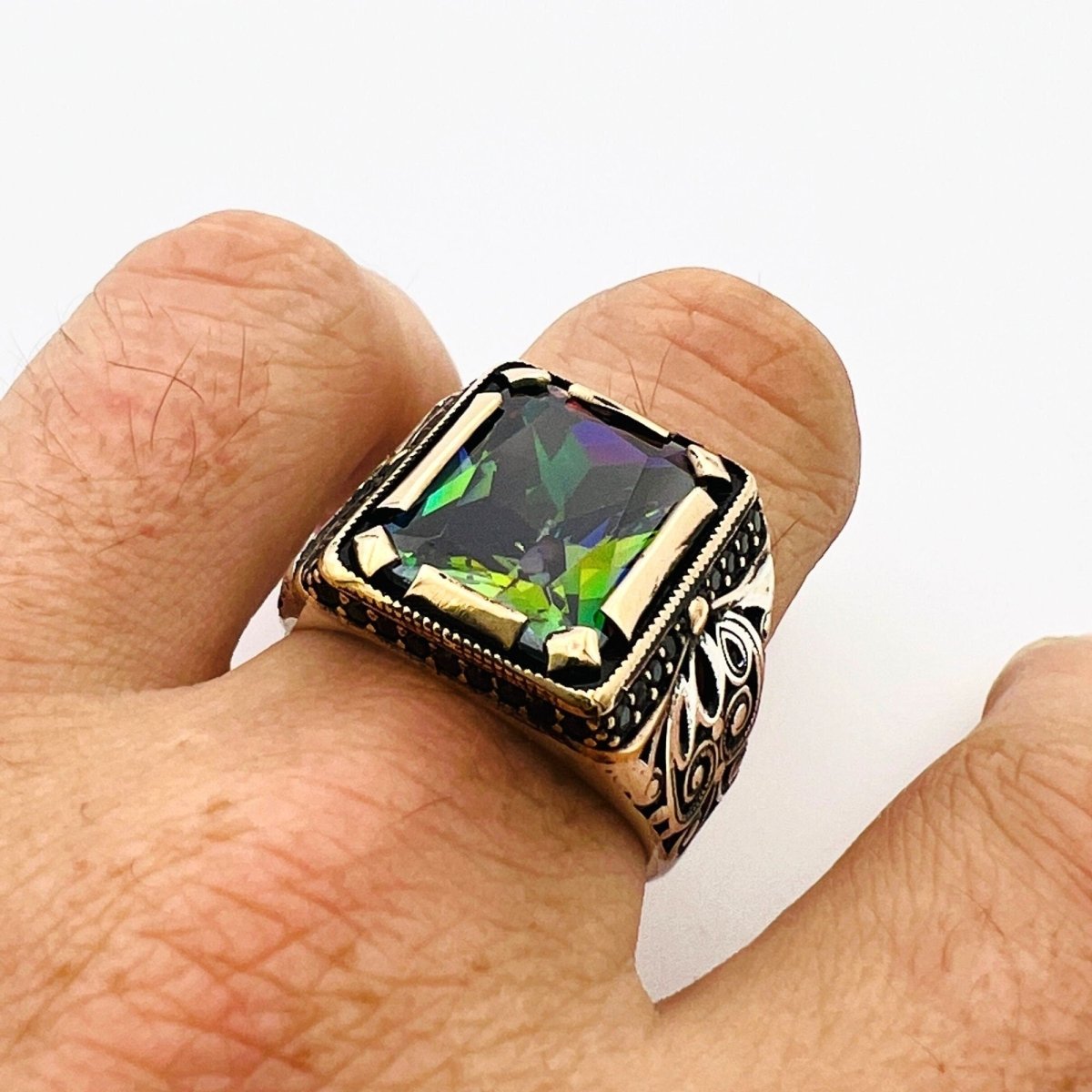 Men's Mystic Topaz Silver Ring - TryAladdin