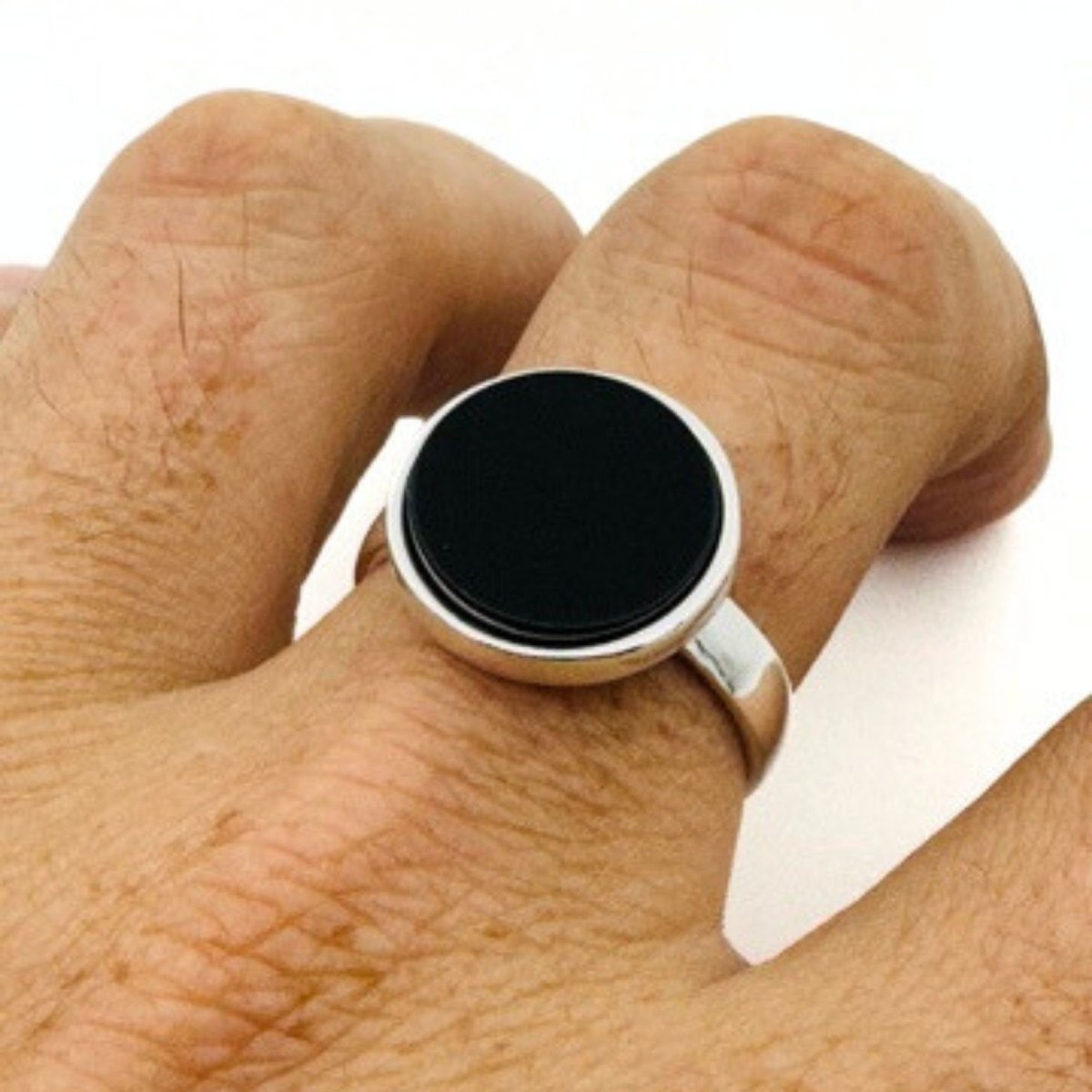 Men's Natural Black Gemstone Silver Ring - TryAladdin