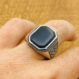 Men's Natural Black Onyx Silver Ring - TryAladdin