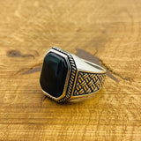 Men's Natural Black Onyx Silver Ring - TryAladdin