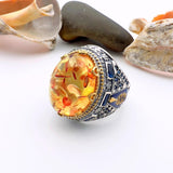 Men's Orange Amber Silver Ring - TryAladdin