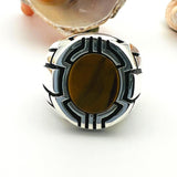 Men's Oval Tiger's Eye Silver Ring - TryAladdin