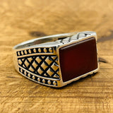 Men's Rectangle Red Agate Stone Ring - TryAladdin