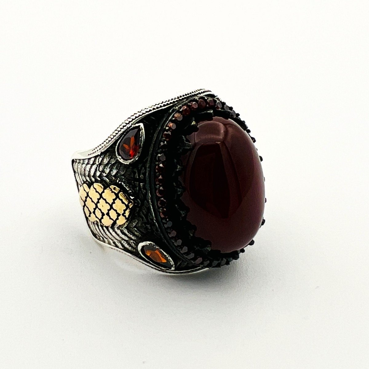 Men's Red Agate Silver Ring - TryAladdin