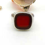 Men's Red Agate Stone Silver Ring - TryAladdin