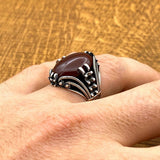 Men's Red Agate Stone Silver Ring - TryAladdin