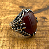 Men's Red Agate Stone Silver Ring - TryAladdin