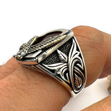 Men's Red Agate Stone Silver Ring - TryAladdin