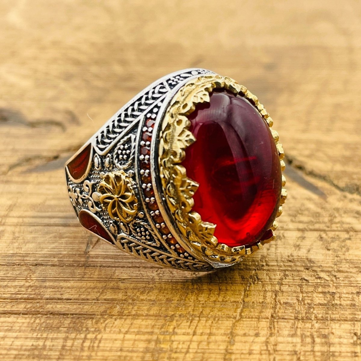 Men's Red Oval Agate Ring - TryAladdin