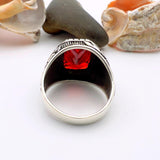 Men's Red Ruby Squared Stone Silver Ring - TryAladdin