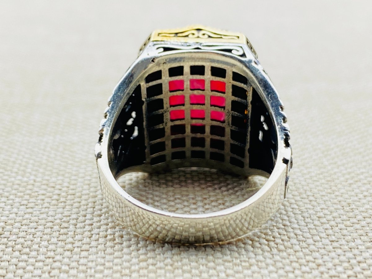 Men's Red Ruby Stone Silver Ring - TryAladdin