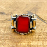 Men's Red Square Agate Ring - TryAladdin