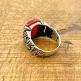 Men's Red Square Agate Ring - TryAladdin