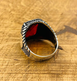 Men's Red Zircon Stone Silver Ring - TryAladdin