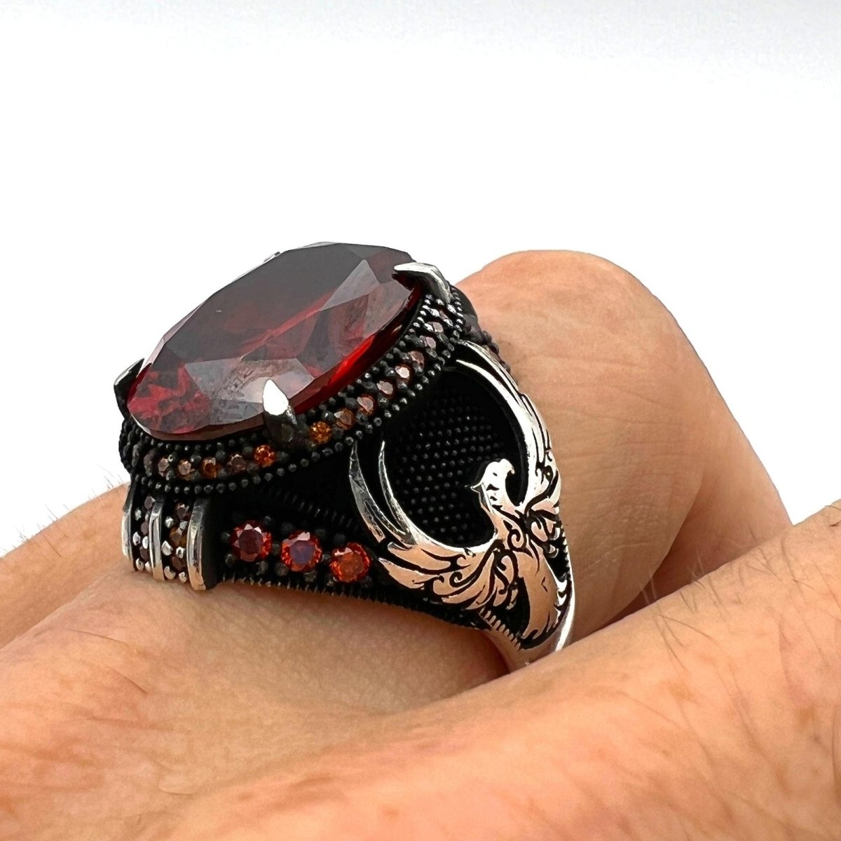 Men's Ruby Eagle Ottoman Ring - TryAladdin