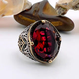 Men's Ruby Oval Stone Silver Ring - TryAladdin