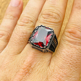 Men's Ruby Stone Silver Ring - TryAladdin