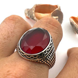 Men's Ruby Stone Silver Ring - TryAladdin