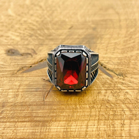 Men's Ruby Stone Silver Ring - TryAladdin