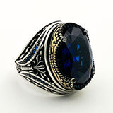 Men's Sapphire Stone Silver Ring - TryAladdin