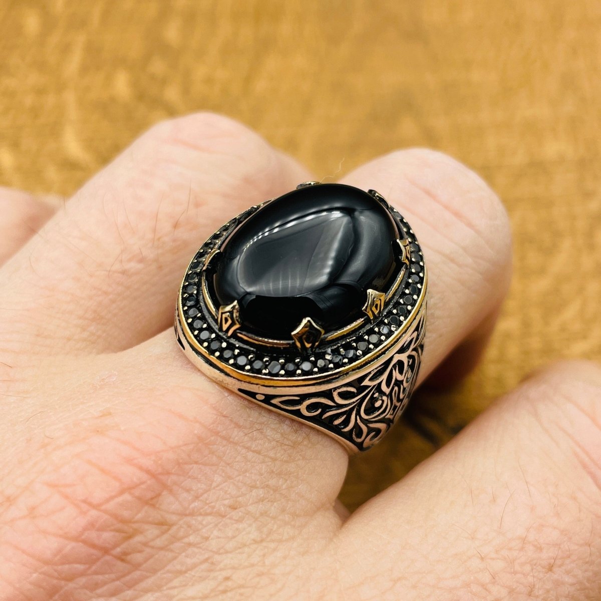 Men's Silver Ring with Black Topaz Onyx Stone - TryAladdin