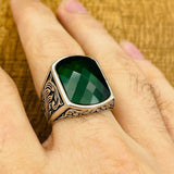 Men's Silver Ring with Green Zircon Stone - TryAladdin