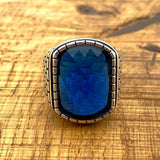 Men's Square Blue Zircon Stone Silver Ring - TryAladdin