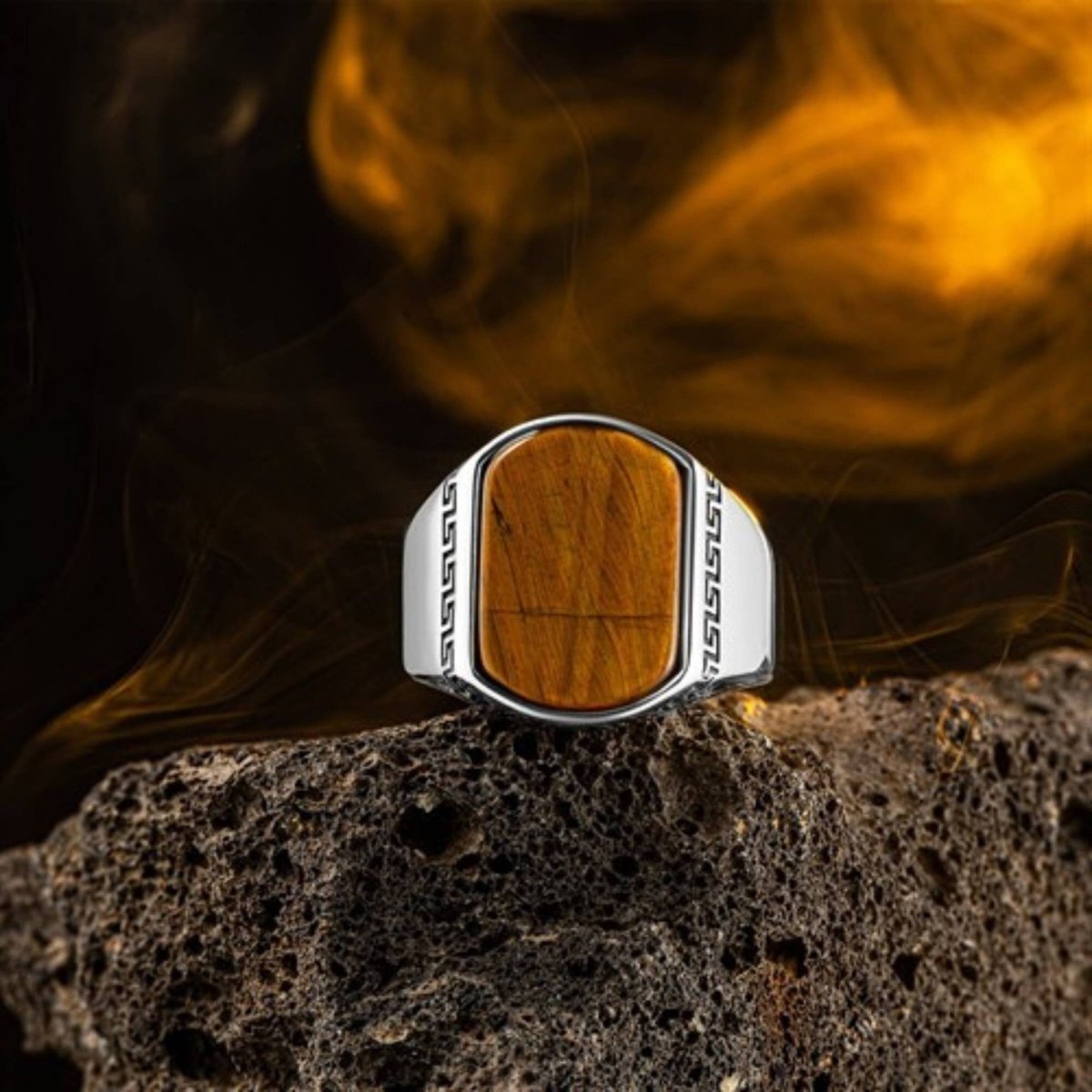 Men's Tiger Eye Stone Silver Ring - TryAladdin