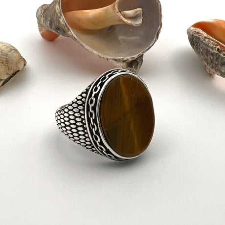 Men's Tiger's Eye Stone Silver Ring - TryAladdin