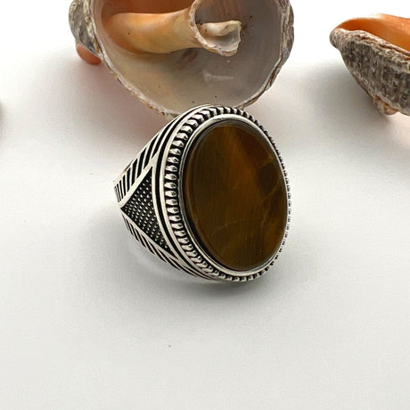 Men's Tiger's Eye Stone Silver Ring - TryAladdin