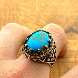 Men's Turquoise Stone Handmade Silver Ring - TryAladdin