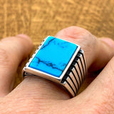 Men's Turquoise Stone Handmade Silver Ring - TryAladdin