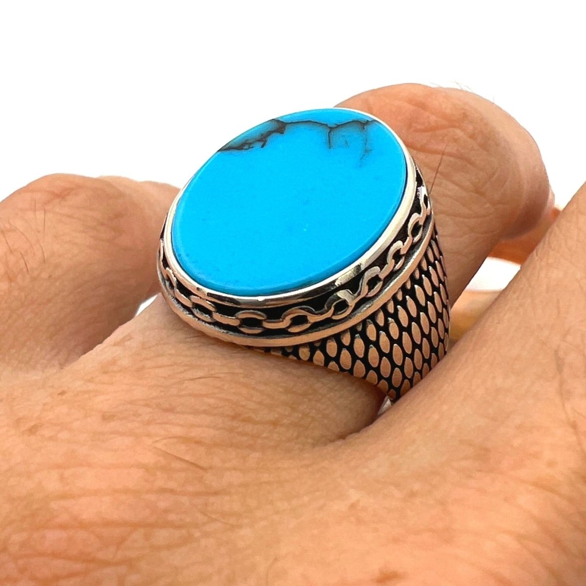 Men's Turquoise Stone Handmade Silver Ring - TryAladdin